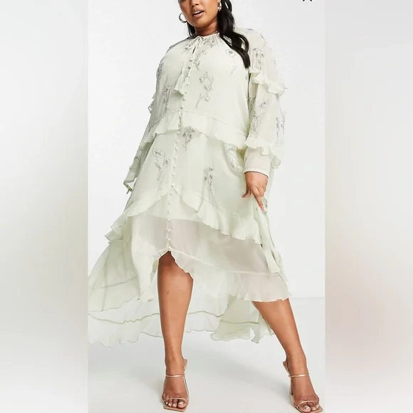 ASOS Curve | Dresses | Asos Design Curve Ruffle Midi Dress With  Floralembellishment And Tie Details | Poshmark